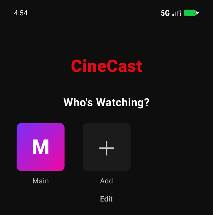CineCast profile picker with invented avatars